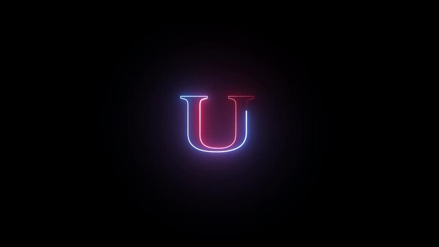 Neon glowing letter u with blue and red split light effect the uppercase u illuminated with a glow featuring a and color gradient