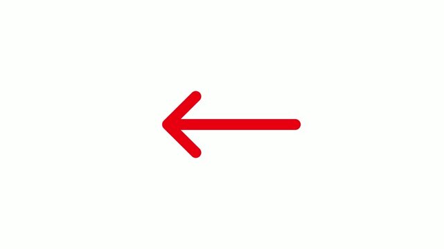 Minimalist red arrow icon pointing to the left on a white background a simple graphic indicating direction to the set against plain
