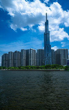 Landmark 81 Rising Above the Ho Chi Minh City Skyline Along the Saigon River, Vietnam