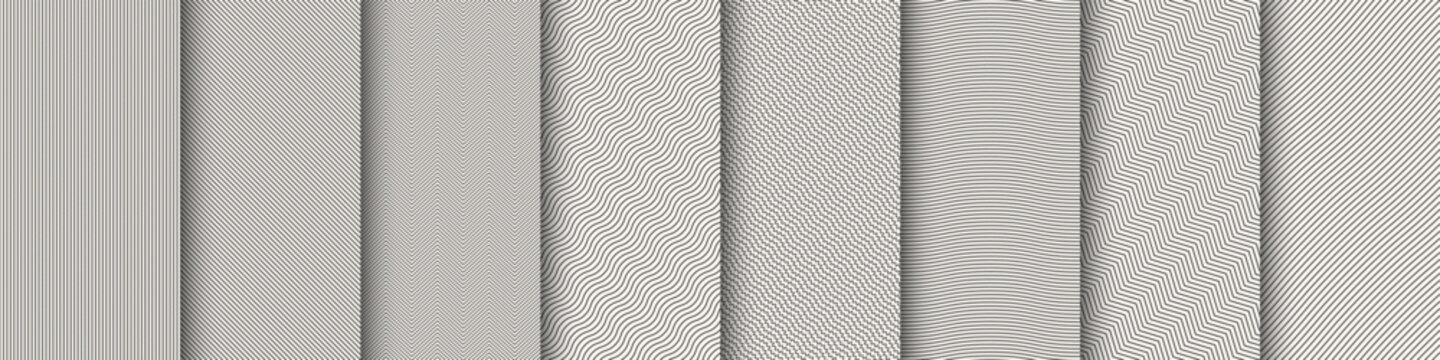 Collection of seamless striped monochrome patterns. Simple line repeatable textures. Endless unusual backgrounds, prints