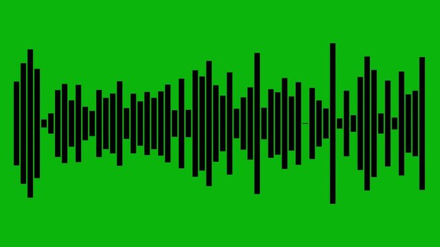 Black audio waves rhythm isolated on green background, abstract music waves oscillation, futuristic sound wave visualization, sound wave animated audio waveform spectrum animation, audio equalizer 4k