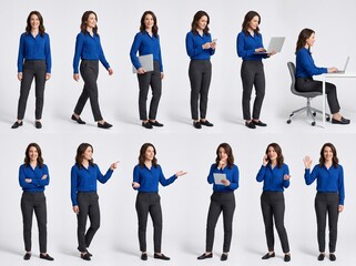 Fototapeta premium Professional Business Woman Character Reference Sheet with Corporate Poses
