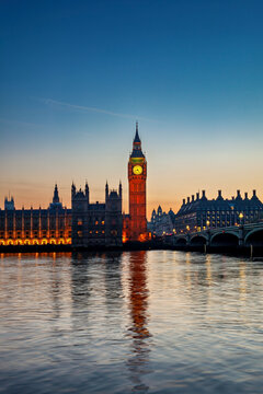 The Palace of Westminster with Elizabeth Tower in London at sunset
