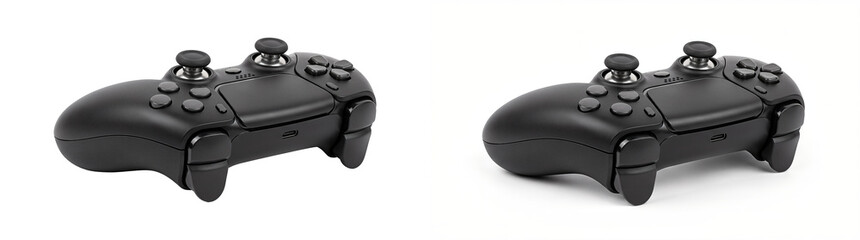 Game controller with matte black finish and metallic thumbsticks, ideal for gaming and esports equipment marketing, isolated as PNG on transparent background © Inkartia