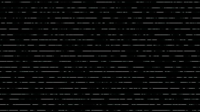 Horizontal white dashed lines animation displays green speckles on dark. Minimalist cyber telemetry data streams along the dashed lines. Modern user interface graphics use these white dashed lines.