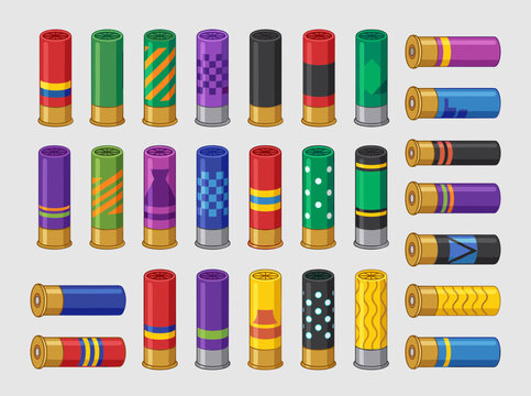 Colorful shotgun shell vector icons with patterns and stripes