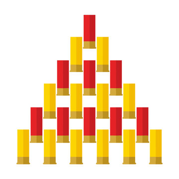 Red and yellow shotgun shell vector stacked in a triangle