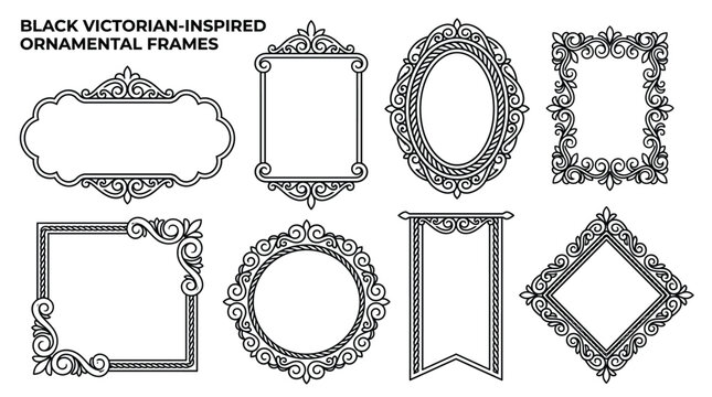 Set of black victorian inspired ornamental vintage frames vector illustration