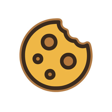 Bitten cookie with chocolate chips icon
