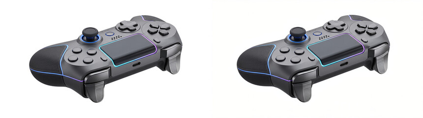 Game controller with RGB lighting accents and touchpad, ideal for gaming and esports equipment marketing, shown as an isolated PNG on a transparent background © Inkartia