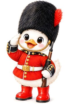 Funny Animal Guard Cute Duck Wearing Royal Uniform Concept