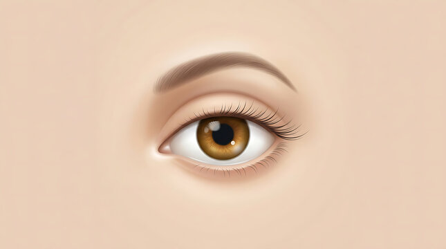 Detailed brown human eye illustration with eyebrow and skin texture
