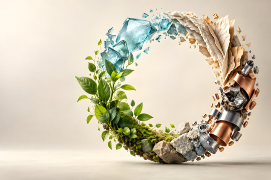 Circle of Elements: A circular arrangement showcasing the four fundamental elements&mdash;water, earth, air, and fire&mdash;transformed into a harmonious representation of nature's cycles and the material world.