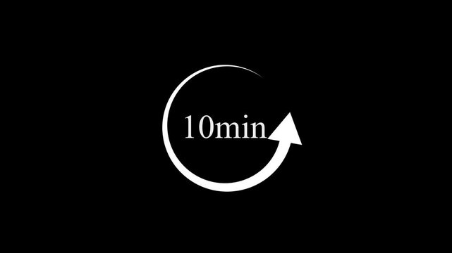 White10 minute countdown timer with rotating arrow on black background 4k motion video