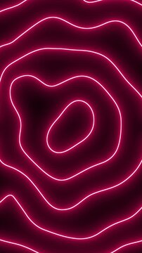Seamless vertical video psychedelic red neon waves. Hypnotic glowing background with turbulence