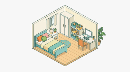 Fototapeta premium Cozy Small Bedroom with Integrated Home Office Workspace and Storage
