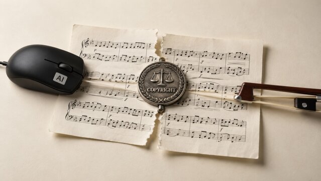 Conceptual image of copyright protection with AI and music