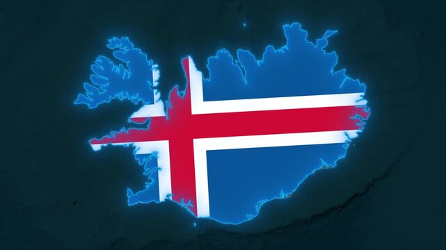 3D Animated Map of Iceland Highlighting Regions, Flag Overlay, and North Atlantic Borders