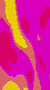 Abstract yellow and pink 8-bit pixel dither glitch background with digital distortion flickering on a seamless loop. Pairs with psychedelic poster and album cover aesthetic in a VJ loop or motion.