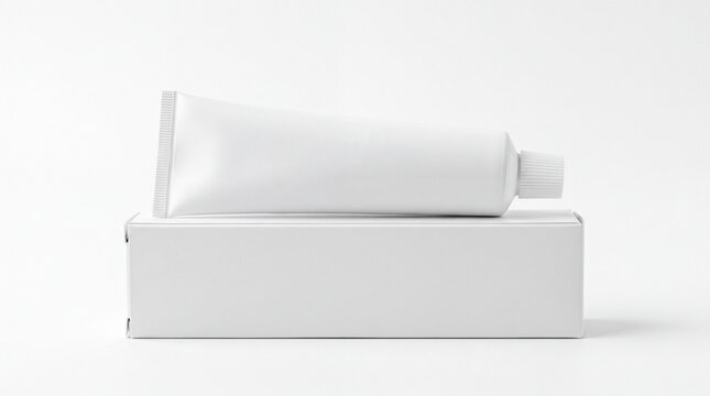 Blank cosmetic cream tube and paper packaging box mockup template isolated on white background