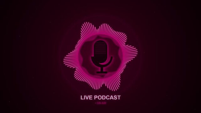 Pink Neon Audio Waveform and Microphone Icon for Live Podcast Broadcast