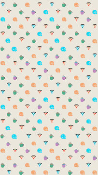 Seamless pattern with pizza, coffee cups, and cheese icons