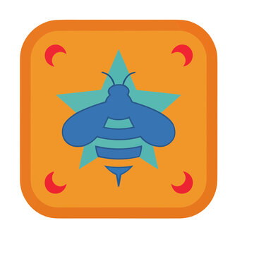 Blue bee on a star with crescent moons