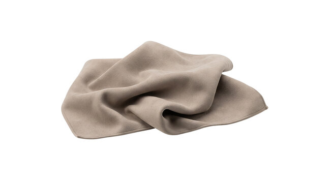 Microfiber cleaning cloth in neutral beige, soft suede texture polishing rag, crumpled synthetic fabric wipe for lens and screen care isolated PNG with Transparent Background