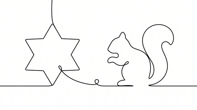 Christmas star and squirrel gingerbread cookie line art vector icon