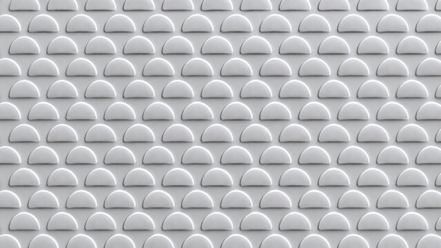 White geometric pattern with repeating semicircles forming a stylish embossed architectural wall texture background for modern interior design