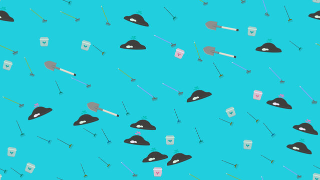 Gardening tools and plant sprouts pattern