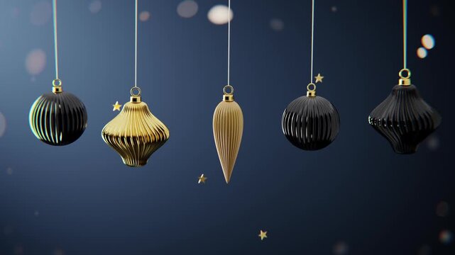 Dark festive christmas ornaments hanging in elegant seamless loop