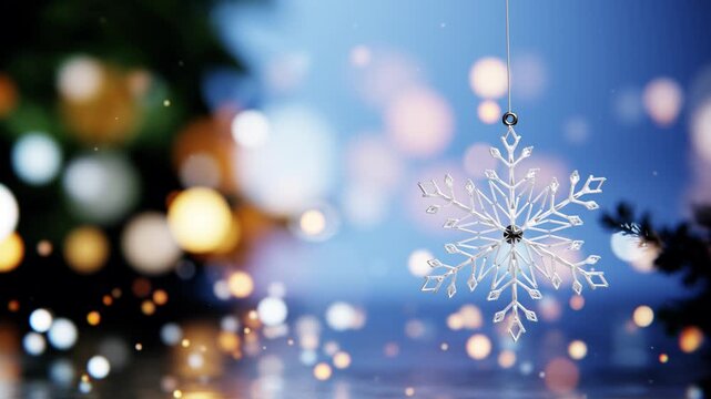 Christmas crystal snowflake ornament in glowing seamless loop
