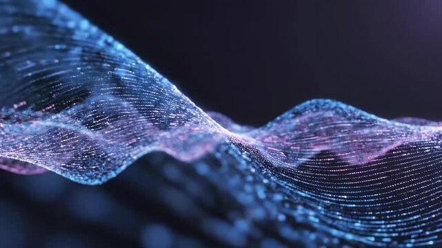 Abstract Blue Particle Wave Flowing Through Dark Space for Digital Technology Backgrounds