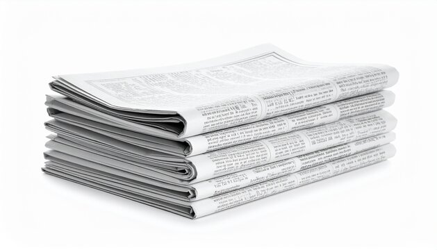 Stack of Folded Blank Daily Newspapers Isolated on White Background