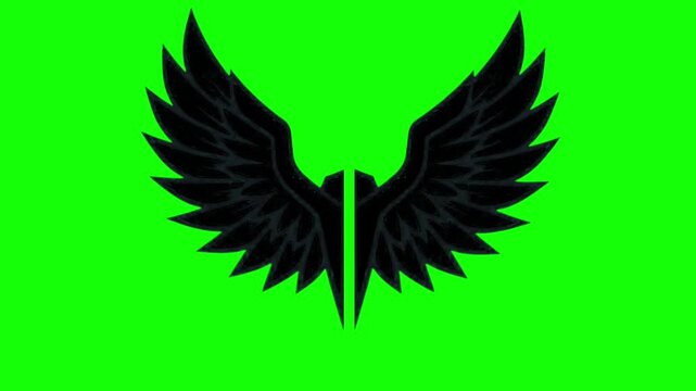 animated angel black wings flapping on a green screen background alpha footage included