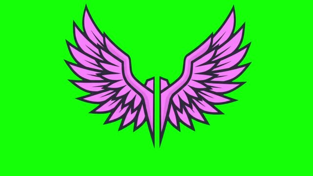 animated angel  pinkwings flapping on a green screen background alpha footage included