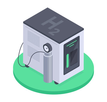 Energy storage unit. Industrial battery cabinet with control panel and cable flat vector illustration. Renewable power storage concept
