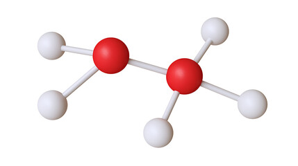 Obraz premium 3D render of a chemical molecule model with red and white spheres connected by rods, isolated on white background for science concept