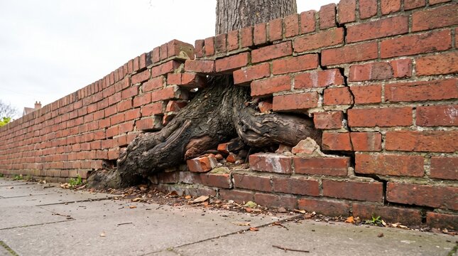 Root Cause: Brick Garden Wall Cracked And Pushed Out Of Line By A Tree Root