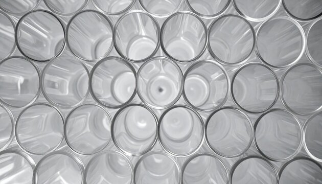 Overhead view of tightly packed clear glass capillary tubes forming geometric honeycomb pattern