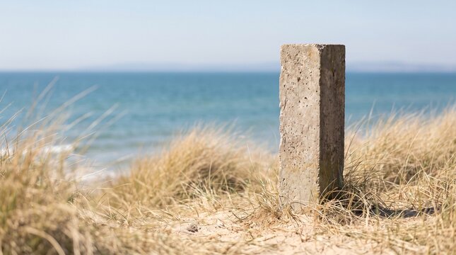 Hidden Network Infrastructure, A Concrete Cable Marker Post In Empty Dune Grass