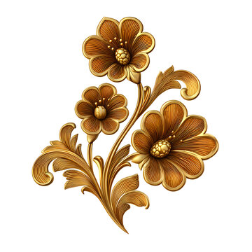 Intricate golden floral filigree metal work illustration with gold filigree