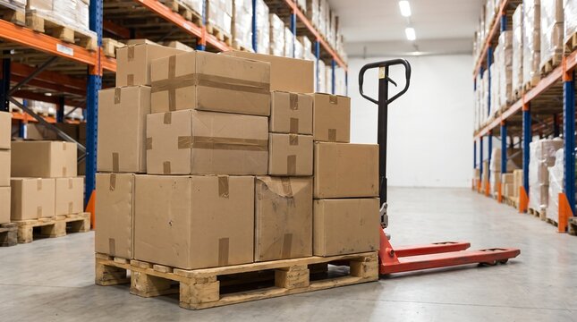 Reverse Logistics Concept, Pallet Of Opened Parcels Resealed With Brown Tape
