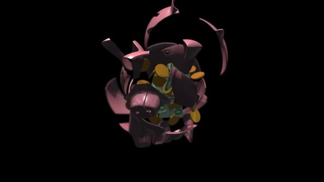 Exploding Piggy Bank with Australian Dollars and Gold Coins on Black Background