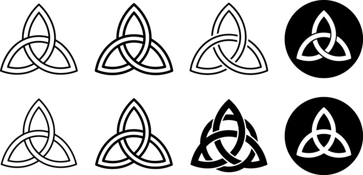 Set of triquetra symbols, celtic trinity knots in various styles