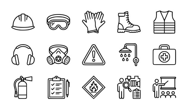 Industrial Work Safety OHS Line Icon Set