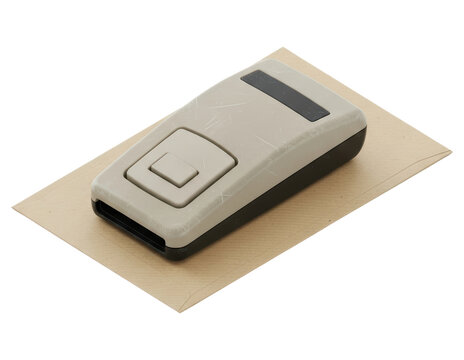 Retro electronic pager on paper envelope isolated transparent background