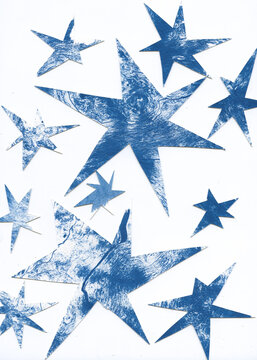 Textured Blue Star Cutouts on White