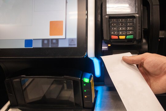 Self-checkout Machine in a Grocery Store With a User